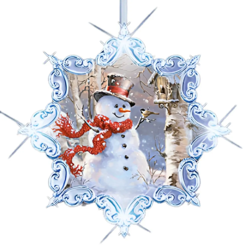 The Bradford Exchange Radiant Joys of the Season Ornament Collection Issue #1 Holiday Delights Set of 3 Handcrafted Illuminated Christmas Window Ornaments with Snowman Portraits & Winter Wildlife by Dona Gelsinger 15.5-Inches