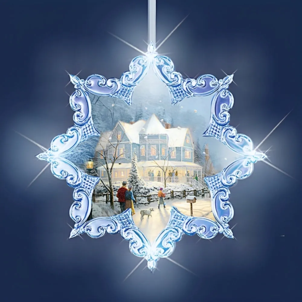 The Bradford Exchange Snow Delightful Ornaments Radiant Joys of the Season Illuminated Ornament Collection Set of 3 Collectible Ornaments with LED Lights Sparkling Glitter Christmas Decoration by Thomas Kinkade