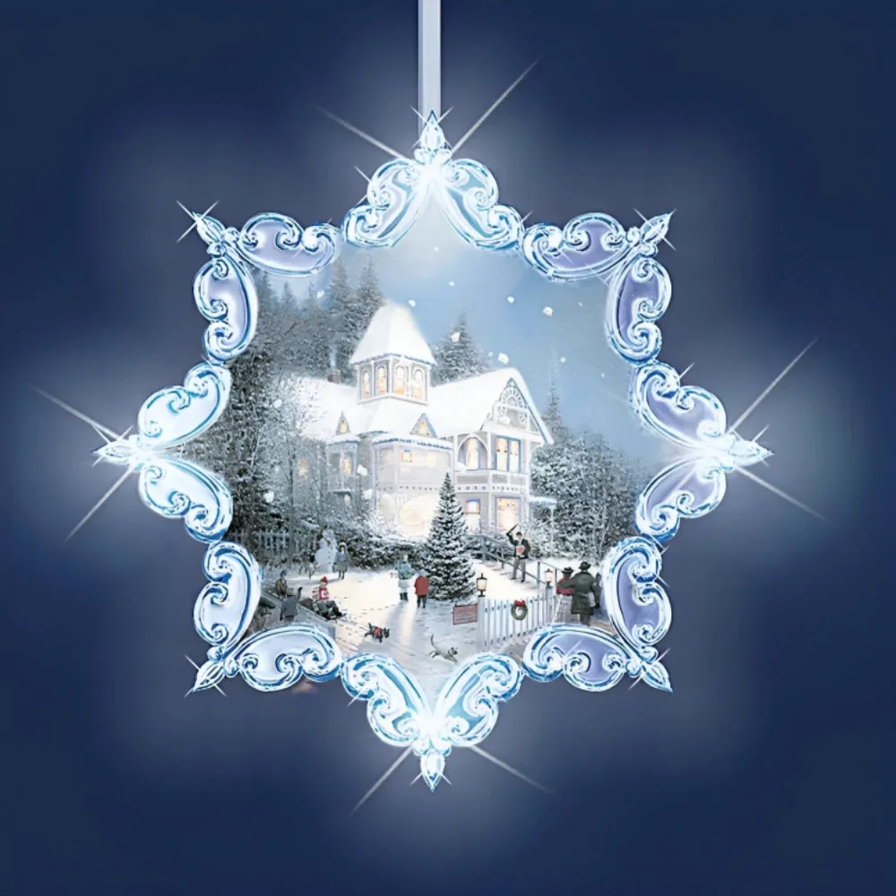 The Bradford Exchange Snow Delightful Ornaments Radiant Joys of the Season Illuminated Ornament Collection Set of 3 Collectible Ornaments with LED Lights Sparkling Glitter Christmas Decoration by Thomas Kinkade