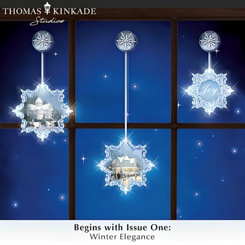 The Bradford Exchange Snow Delightful Ornaments Radiant Joys of the Season Illuminated Ornament Collection Set of 3 Collectible Ornaments with LED Lights Sparkling Glitter Christmas Decoration by Thomas Kinkade