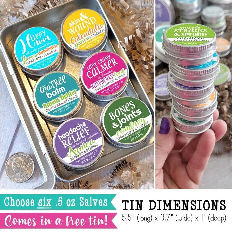 TRAVEL-SIZE Salve Kit (PICK 6 HALF OZ)   FREE Tin!