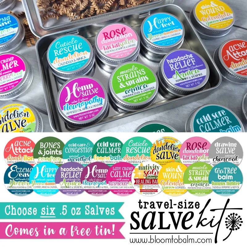 TRAVEL-SIZE Salve Kit (PICK 6 HALF OZ)   FREE Tin!