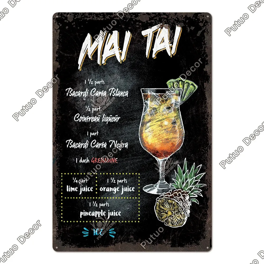 Vintage Cocktail Tin Sign Plaque Metal Plate Posters