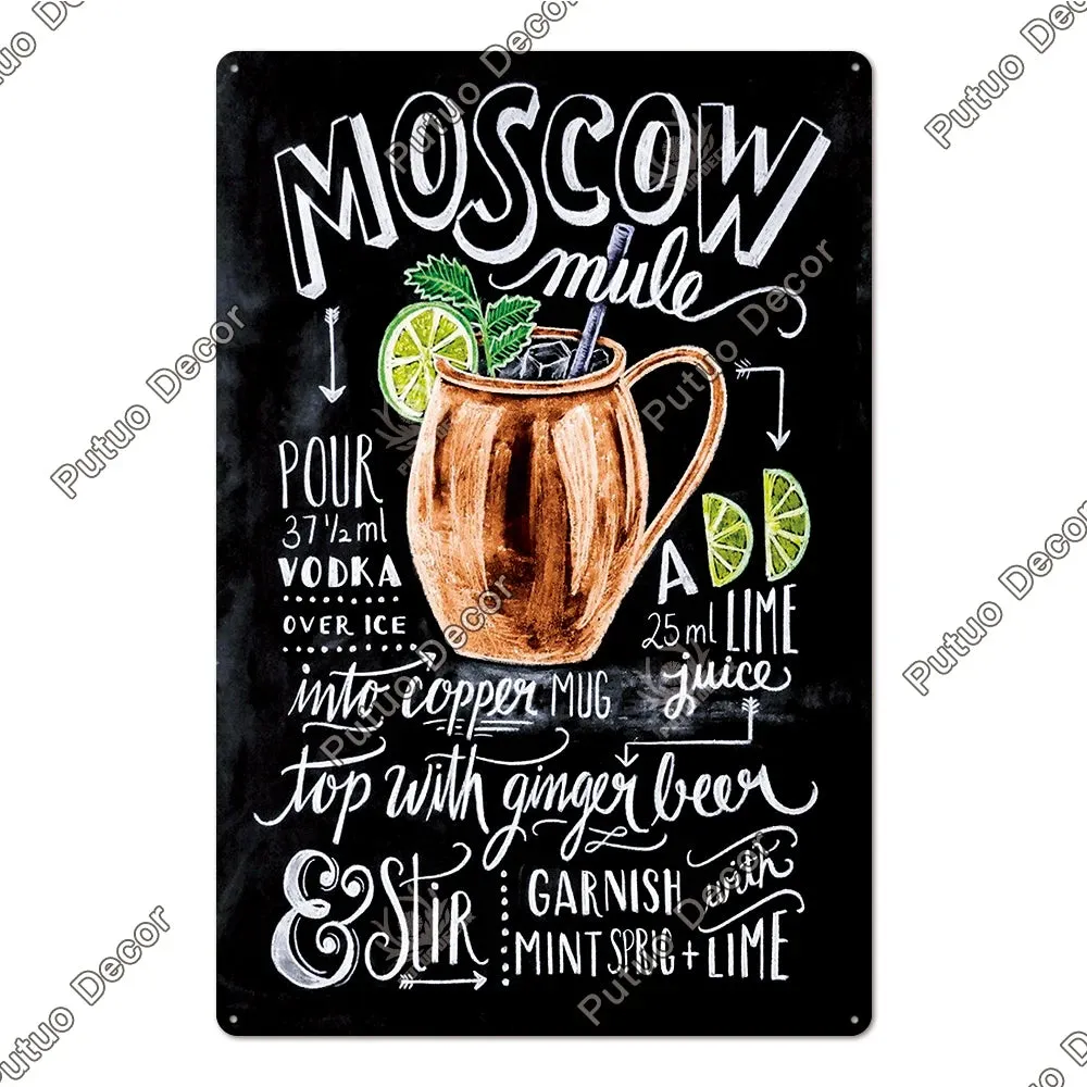 Vintage Cocktail Tin Sign Plaque Metal Plate Posters