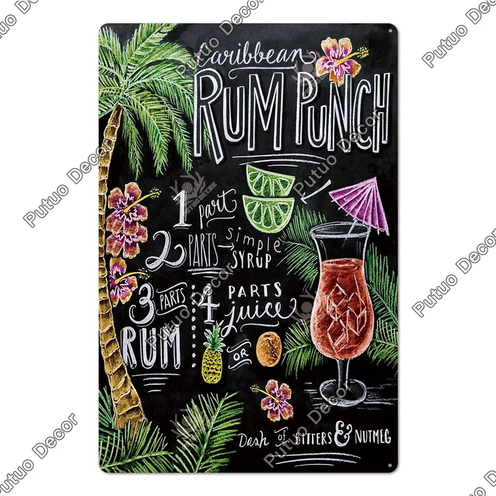 Vintage Cocktail Tin Sign Plaque Metal Plate Posters