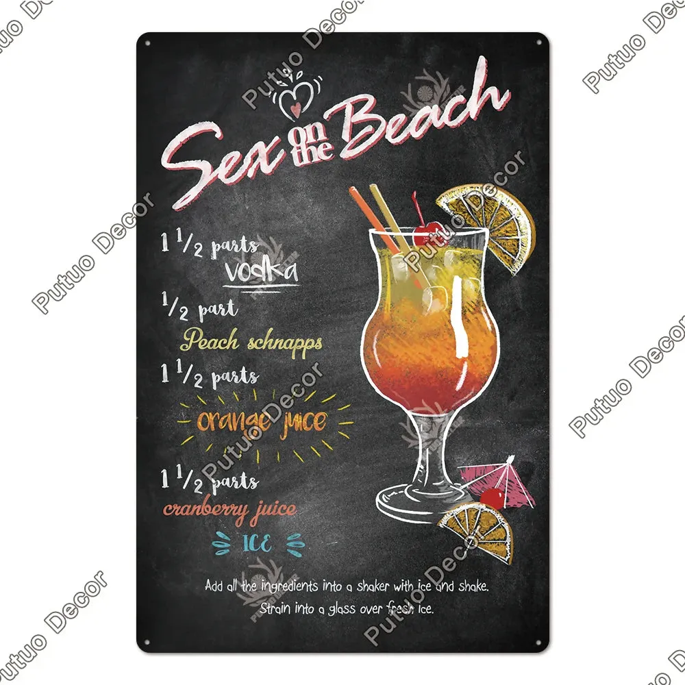 Vintage Cocktail Tin Sign Plaque Metal Plate Posters