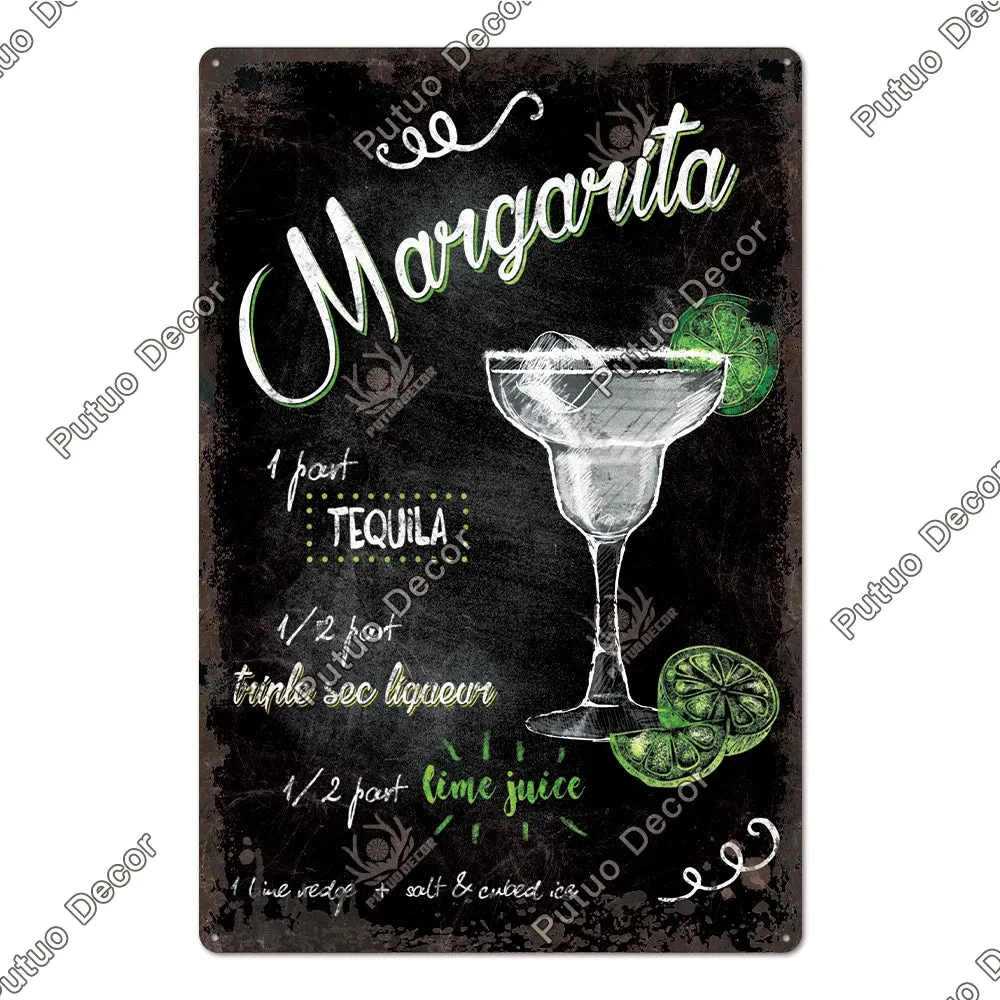 Vintage Cocktail Tin Sign Plaque Metal Plate Posters