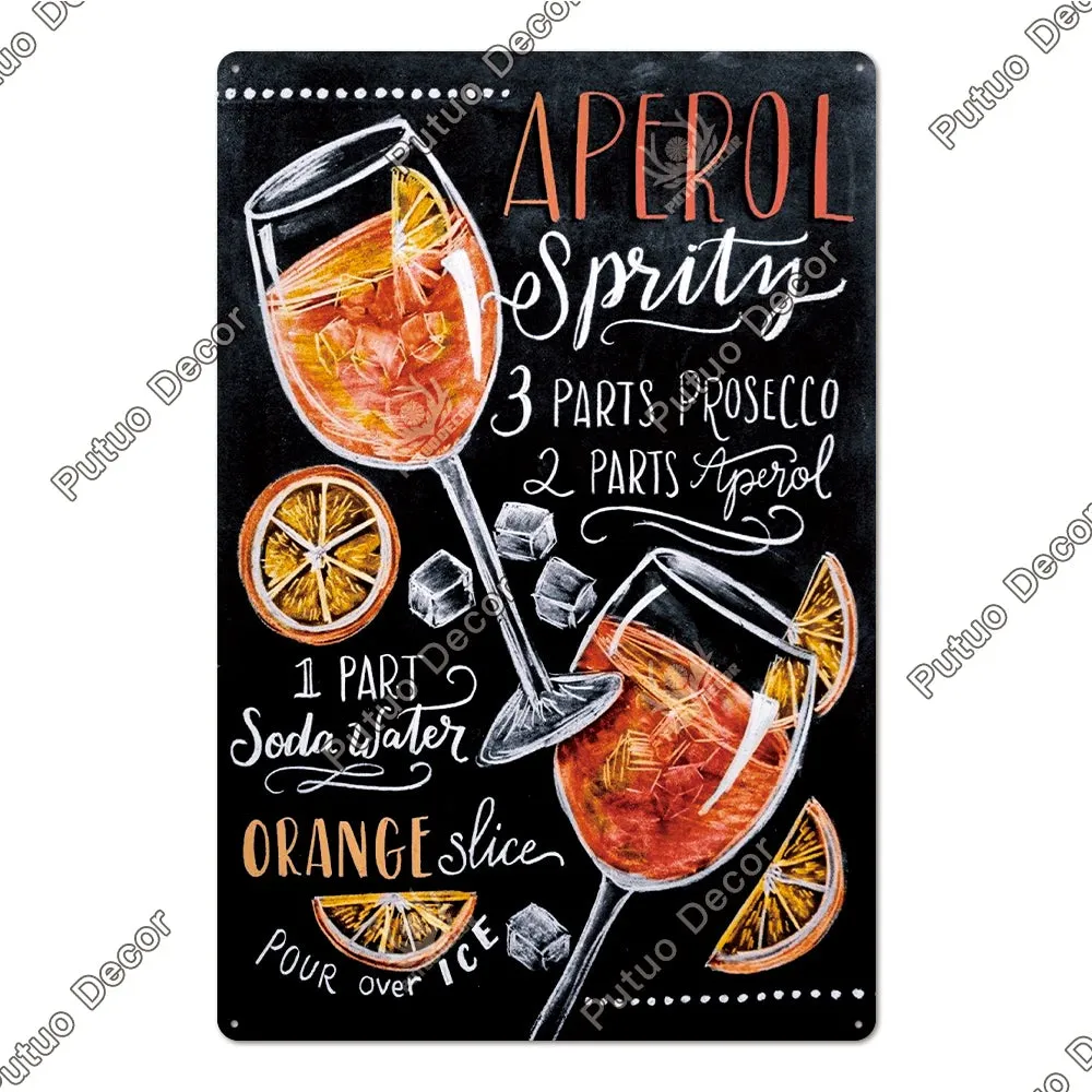Vintage Cocktail Tin Sign Plaque Metal Plate Posters
