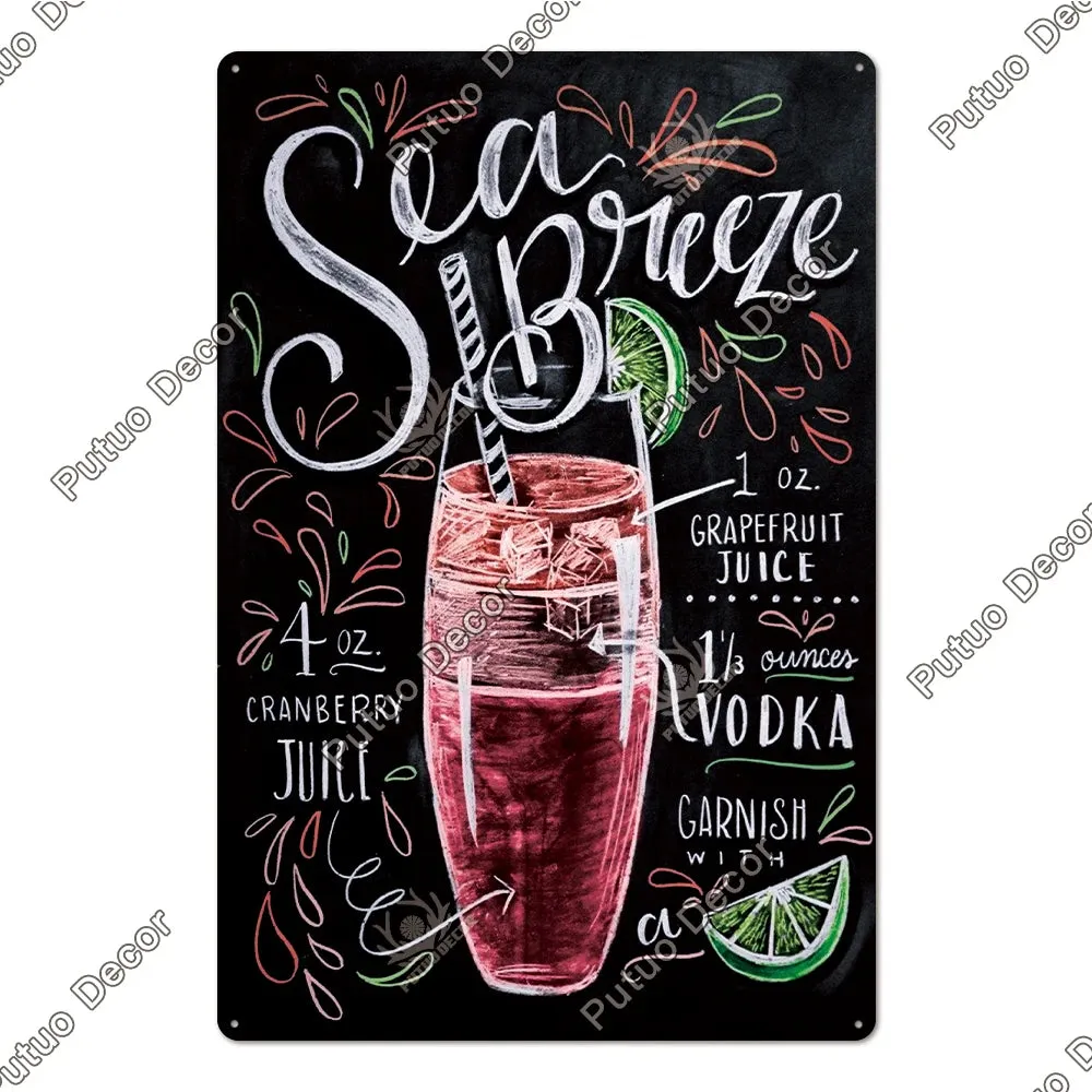 Vintage Cocktail Tin Sign Plaque Metal Plate Posters