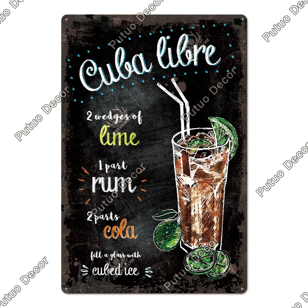 Vintage Cocktail Tin Sign Plaque Metal Plate Posters