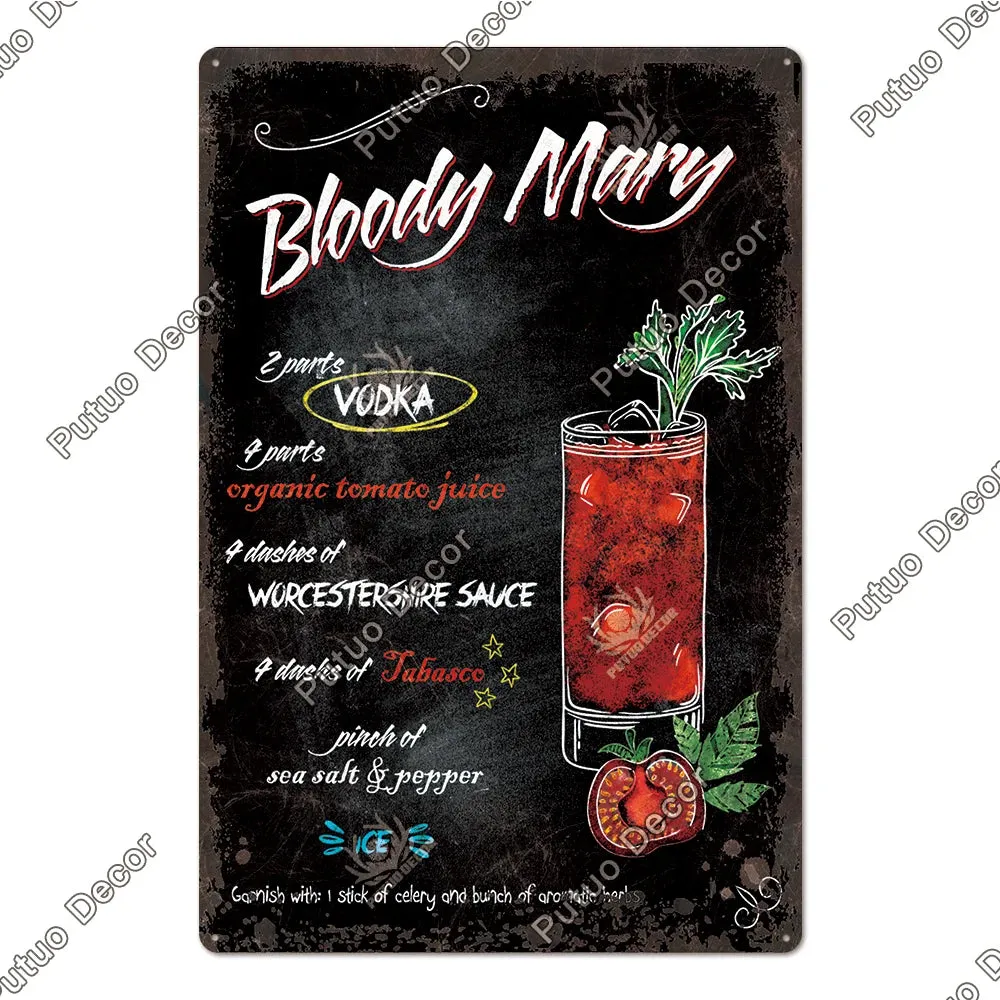 Vintage Cocktail Tin Sign Plaque Metal Plate Posters