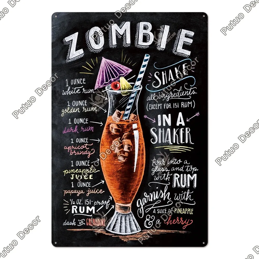 Vintage Cocktail Tin Sign Plaque Metal Plate Posters