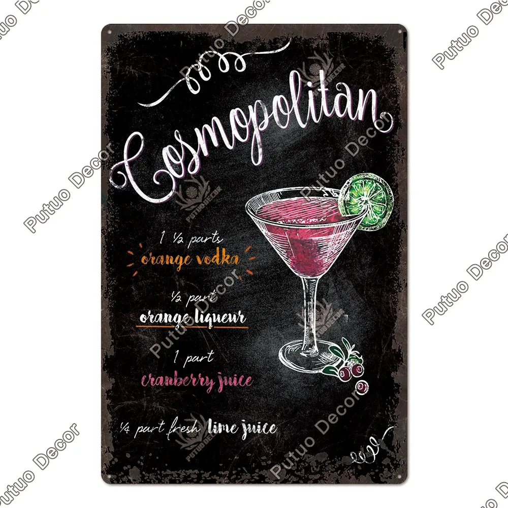 Vintage Cocktail Tin Sign Plaque Metal Plate Posters