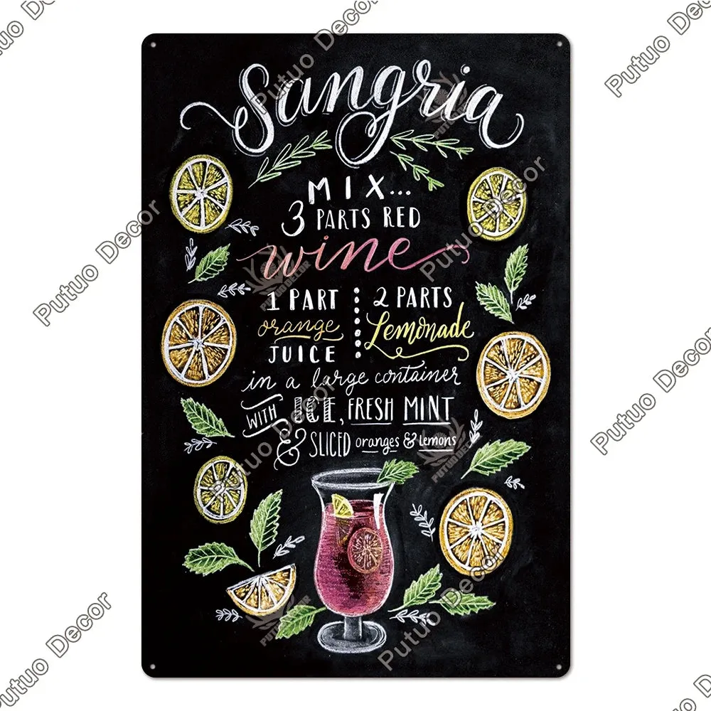Vintage Cocktail Tin Sign Plaque Metal Plate Posters