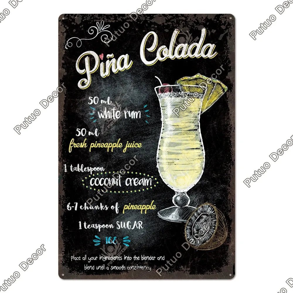 Vintage Cocktail Tin Sign Plaque Metal Plate Posters