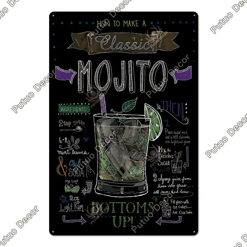 Vintage Cocktail Tin Sign Plaque Metal Plate Posters