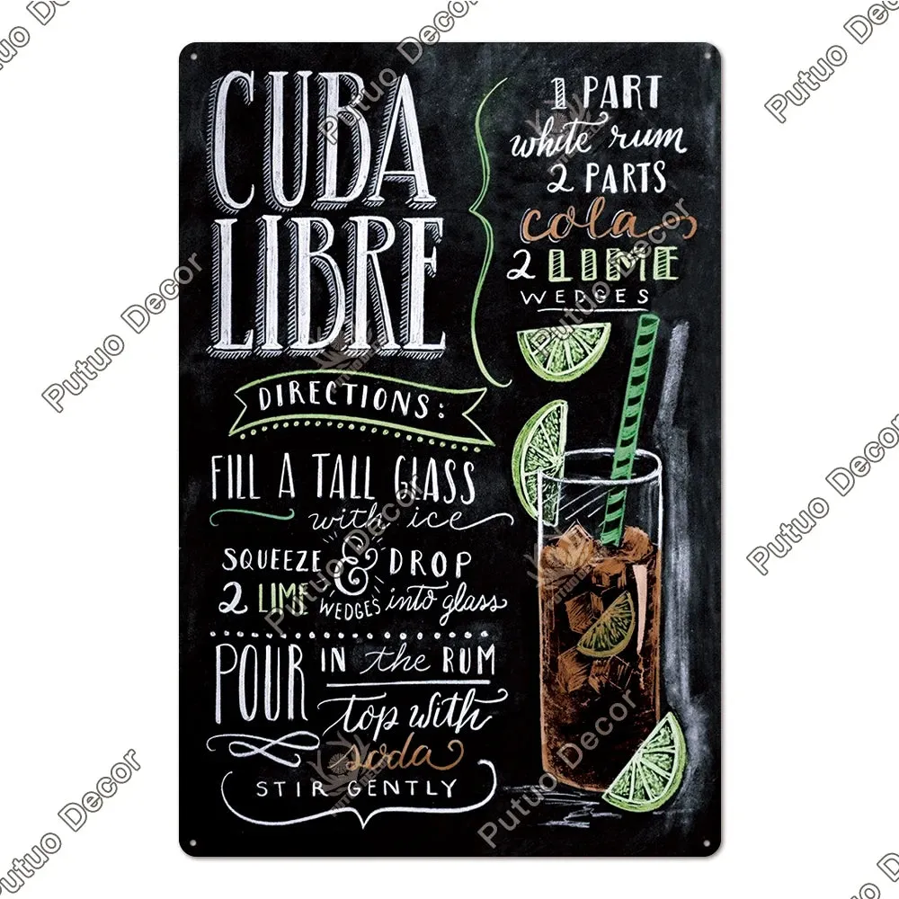 Vintage Cocktail Tin Sign Plaque Metal Plate Posters