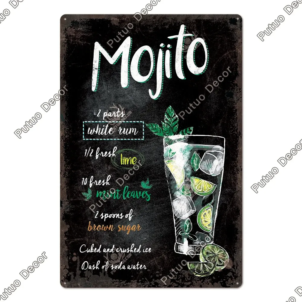 Vintage Cocktail Tin Sign Plaque Metal Plate Posters