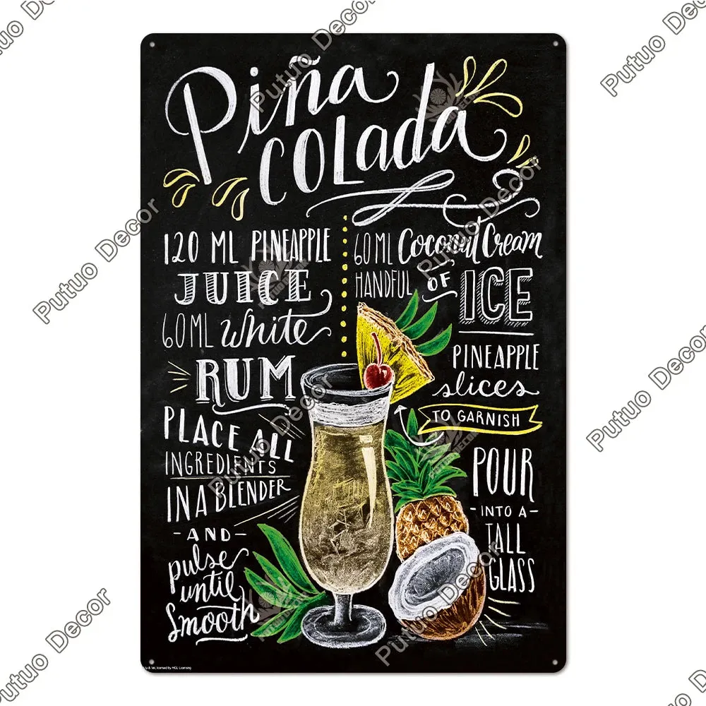 Vintage Cocktail Tin Sign Plaque Metal Plate Posters