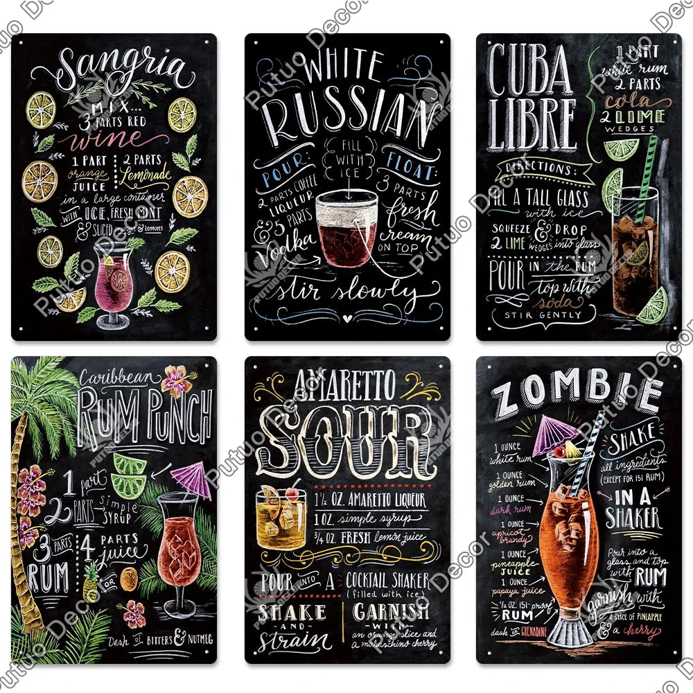 Vintage Cocktail Tin Sign Plaque Metal Plate Posters