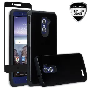 ZTE ZMAX Pro Case, ZTE Blade X Max, ZTE Carry, [Include Temper Glass Screen Protector] Slim Hybrid Dual Layer Armor[Shock Absorbent] Case for ZMAX Pro - Black