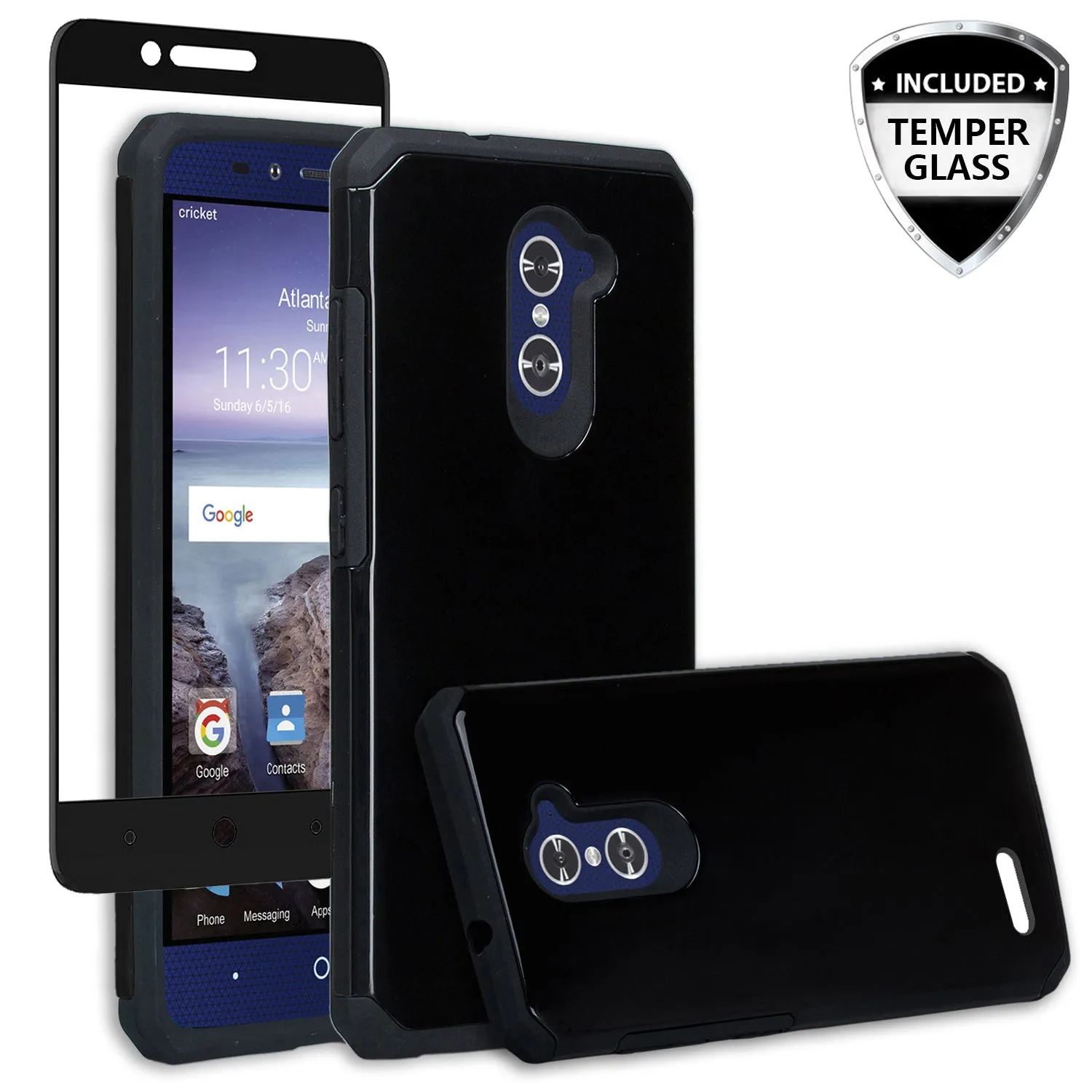 ZTE ZMAX Pro Case, ZTE Blade X Max, ZTE Carry, [Include Temper Glass Screen Protector] Slim Hybrid Dual Layer Armor[Shock Absorbent] Case for ZMAX Pro - Black