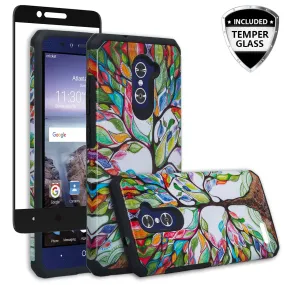 ZTE ZMAX Pro Case, ZTE Blade X Max, ZTE Carry, [Include Temper Glass Screen Protector] Slim Hybrid Dual Layer Armor[Shock Absorbent] Case for ZMAX Pro - Colorful Tree