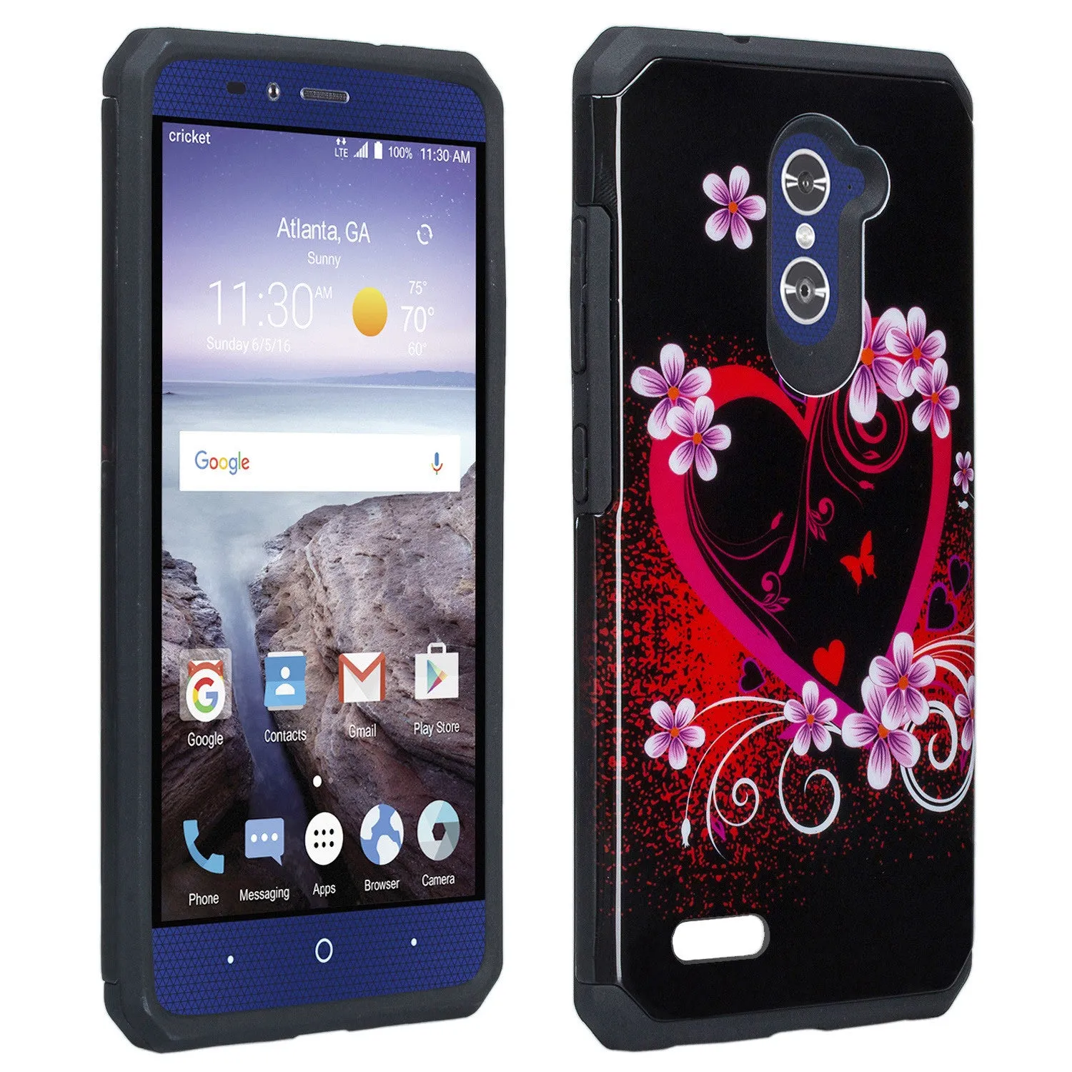 ZTE ZMAX Pro Case, ZTE Blade X Max, ZTE Carry, [Include Temper Glass Screen Protector] Slim Hybrid Dual Layer Armor[Shock Absorbent] Case for ZMAX Pro - Flower Hearts