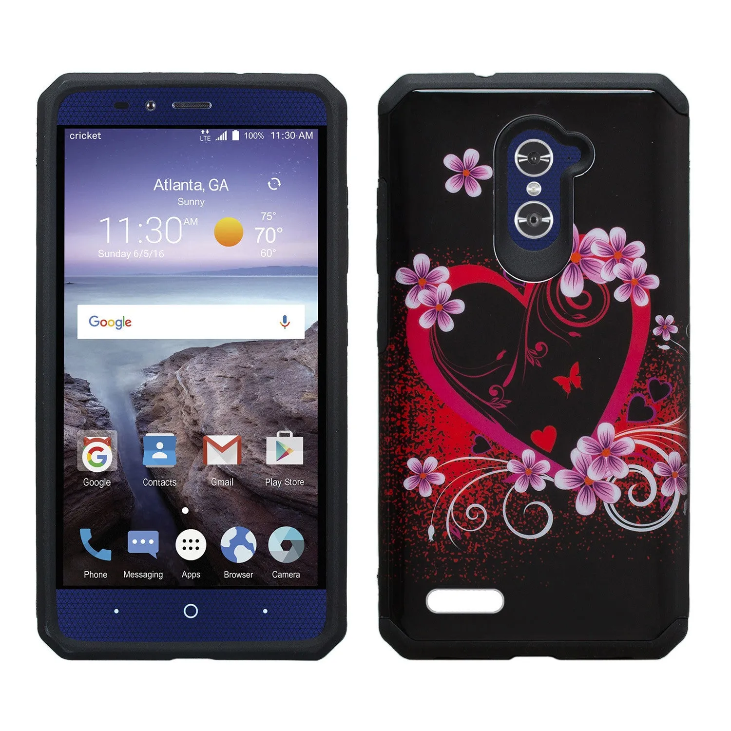 ZTE ZMAX Pro Case, ZTE Blade X Max, ZTE Carry, [Include Temper Glass Screen Protector] Slim Hybrid Dual Layer Armor[Shock Absorbent] Case for ZMAX Pro - Flower Hearts