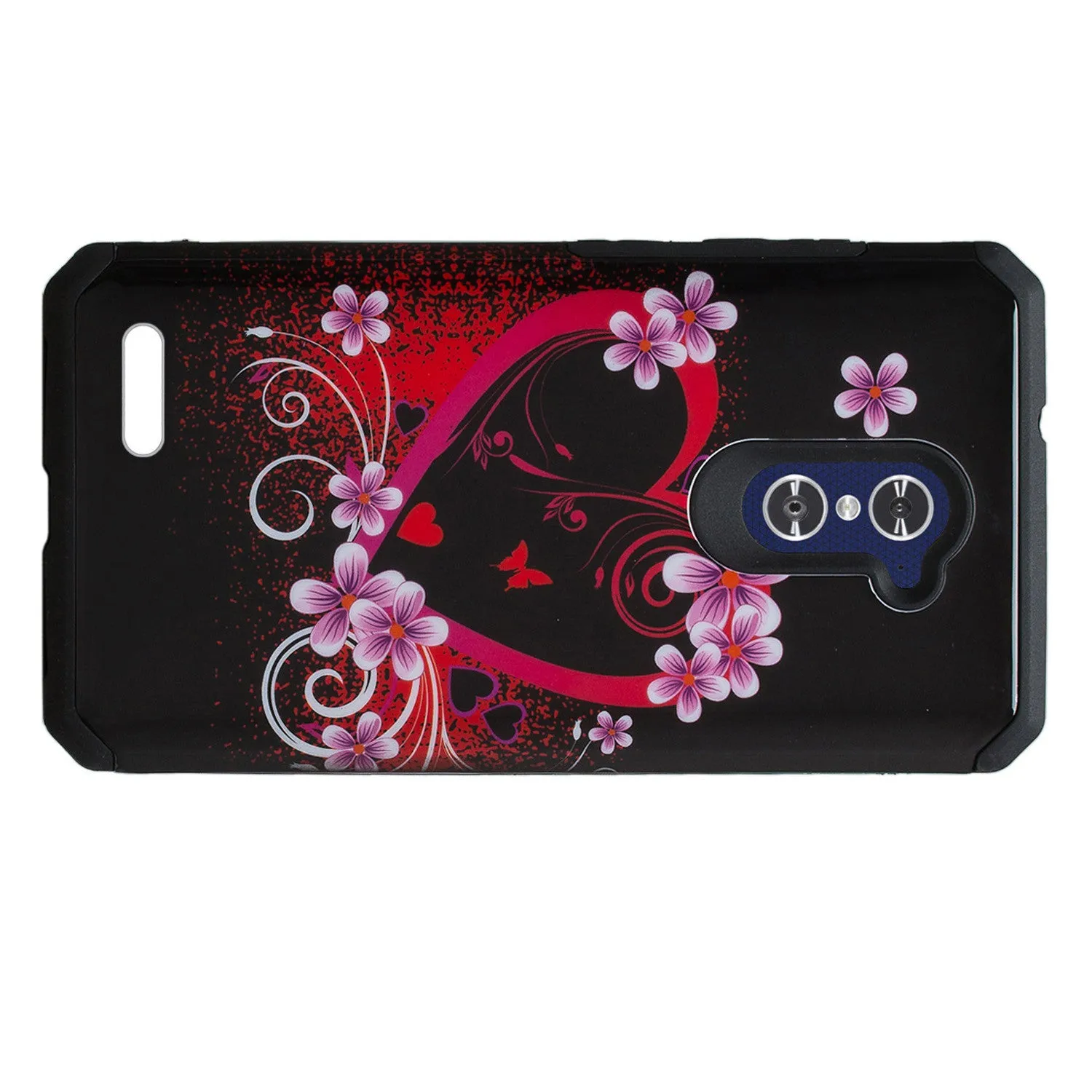ZTE ZMAX Pro Case, ZTE Blade X Max, ZTE Carry, [Include Temper Glass Screen Protector] Slim Hybrid Dual Layer Armor[Shock Absorbent] Case for ZMAX Pro - Flower Hearts