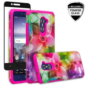 ZTE ZMAX Pro Case, ZTE Blade X Max, ZTE Carry, [Include Temper Glass Screen Protector] Slim Hybrid Dual Layer Armor[Shock Absorbent] Case for ZMAX Pro - Flower Lily