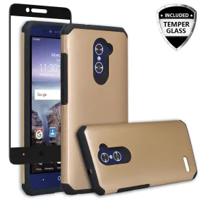 ZTE ZMAX Pro Case, ZTE Blade X Max, ZTE Carry, [Include Temper Glass Screen Protector] Slim Hybrid Dual Layer Armor[Shock Absorbent] Case for ZMAX Pro - Gold