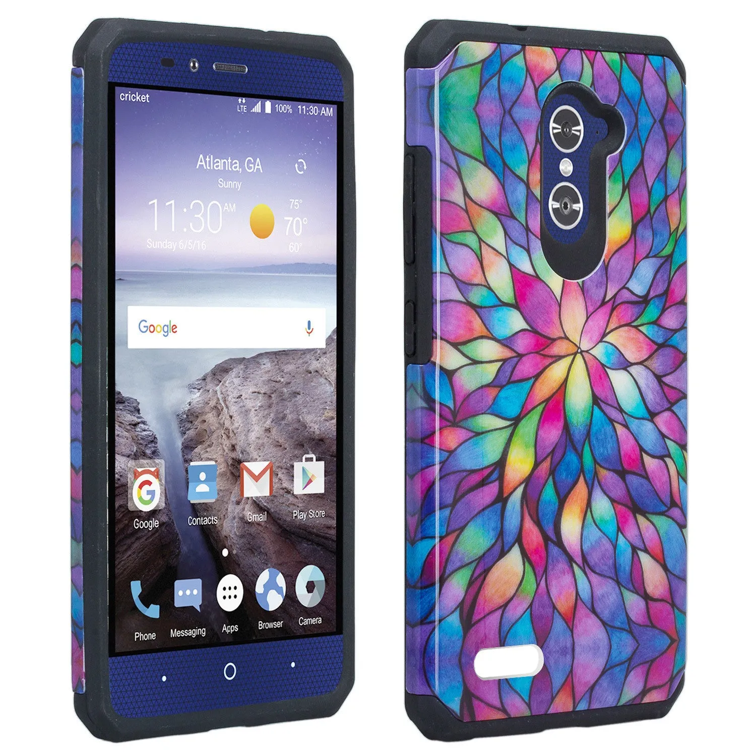 ZTE ZMAX Pro Case, ZTE Blade X Max, ZTE Carry, [Include Temper Glass Screen Protector] Slim Hybrid Dual Layer Armor[Shock Absorbent] Case for ZMAX Pro - Rainbow Flower