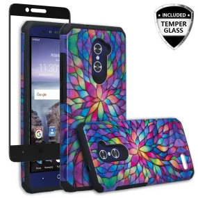 ZTE ZMAX Pro Case, ZTE Blade X Max, ZTE Carry, [Include Temper Glass Screen Protector] Slim Hybrid Dual Layer Armor[Shock Absorbent] Case for ZMAX Pro - Rainbow Flower