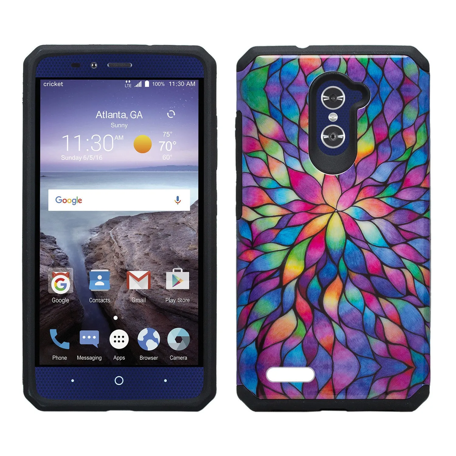 ZTE ZMAX Pro Case, ZTE Blade X Max, ZTE Carry, [Include Temper Glass Screen Protector] Slim Hybrid Dual Layer Armor[Shock Absorbent] Case for ZMAX Pro - Rainbow Flower