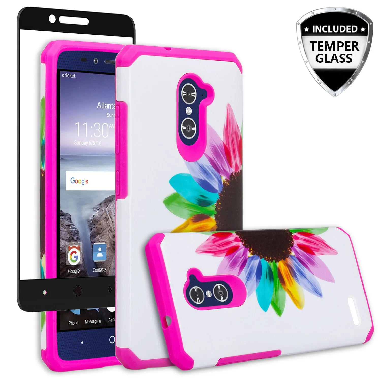 ZTE ZMAX Pro Case, ZTE Blade X Max, ZTE Carry, [Include Temper Glass Screen Protector] Slim Hybrid Dual Layer Armor[Shock Absorbent] Case for ZMAX Pro - Vivid Sunflower