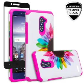 ZTE ZMAX Pro Case, ZTE Blade X Max, ZTE Carry, [Include Temper Glass Screen Protector] Slim Hybrid Dual Layer Armor[Shock Absorbent] Case for ZMAX Pro - Vivid Sunflower